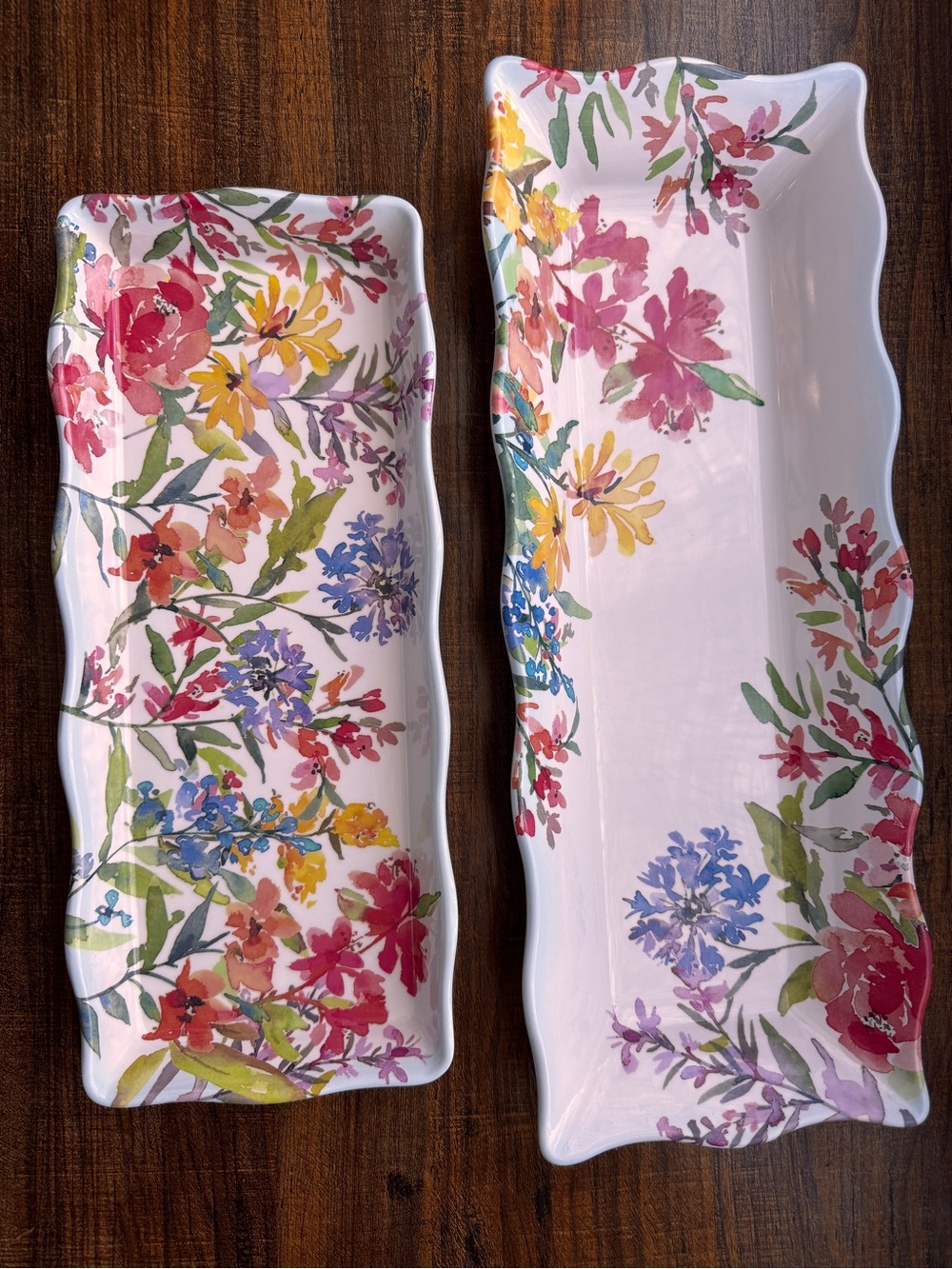 Set of 2 Floral Melamine Serving Trays Rectangular Long Platter New